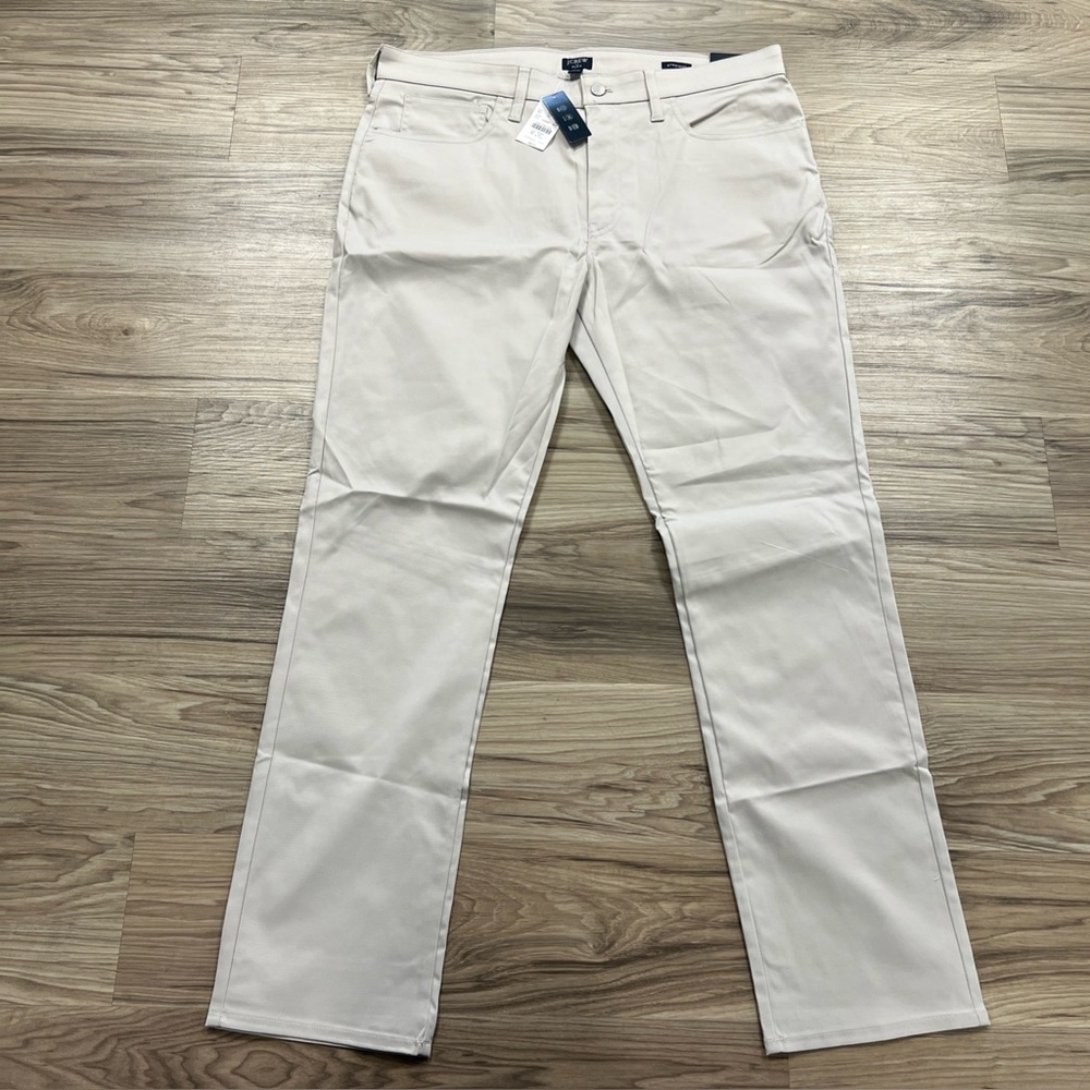 J.Crew Flex Straight Fit Five Pocket Tech Pants Stone Khaki Mens Size 36x32 $98